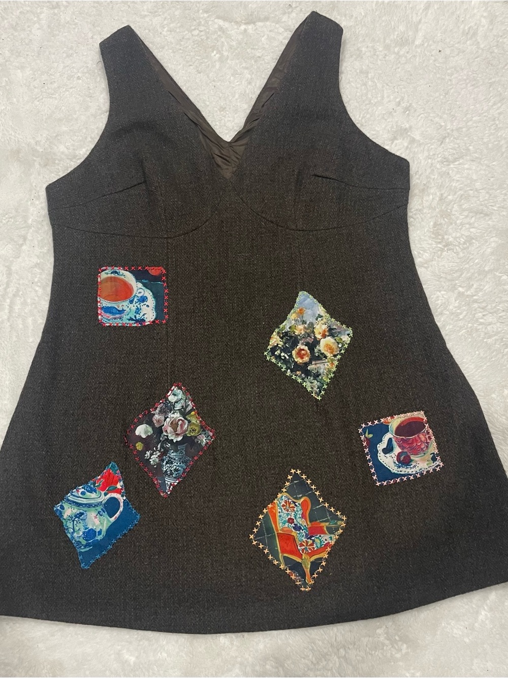 Cider Dark Gray Patchwork Embroidered Mini Dress